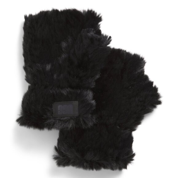 UGG Faux Fur Black Fingerless Gloves - Picture 1 of 1
